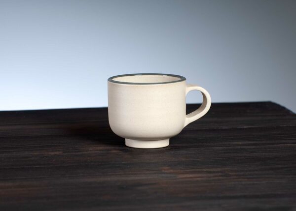 front view of espresso cup with grey rim