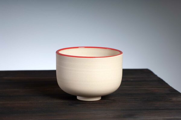 front view of bowl with red rim