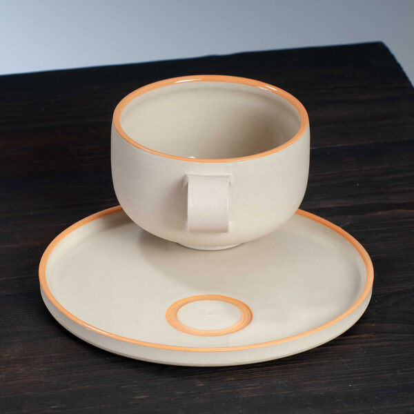 cappuccino cup and saucer set with orange rim