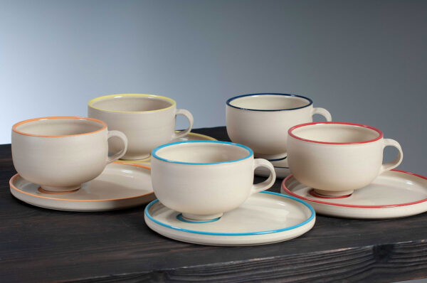 range view of cappuccino cup and saucer