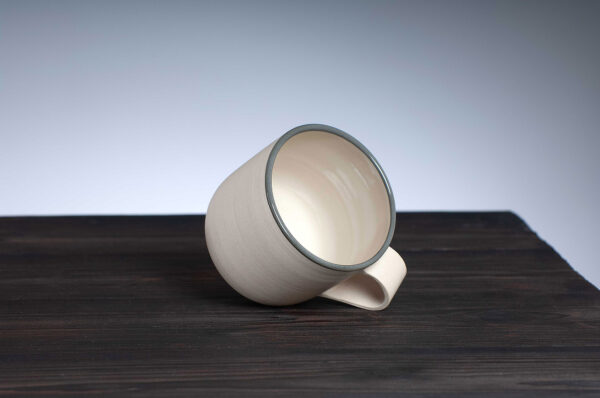 top view of stoneware mug with grey rim top view