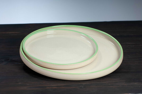 dinner plate and side plate with green rim